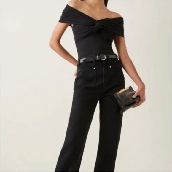 Khaite NWT Cerise Women's Off-the-Shoulder Twisted Bodysuit Black Small $890 - Picture 2 of 13